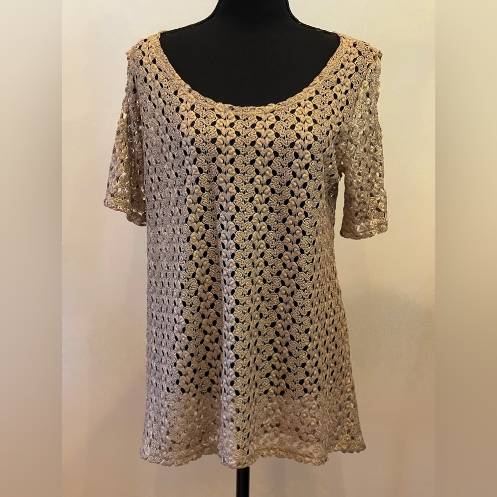 Harmony L Gold with Metallic Shimmer Open Shoulder‎ Blouse